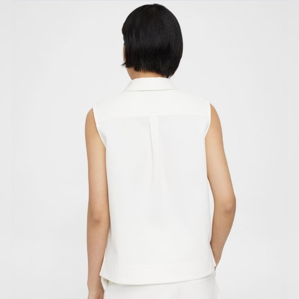 Theory Sleeveless Polo Top Piqué Cotton Polo Shell Shirt White Medium - Picture 6 of 8